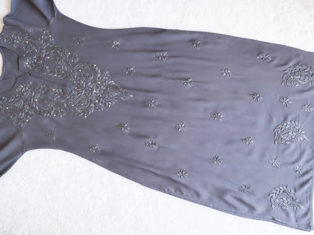 Grey Mukaish Chikankari Kurta