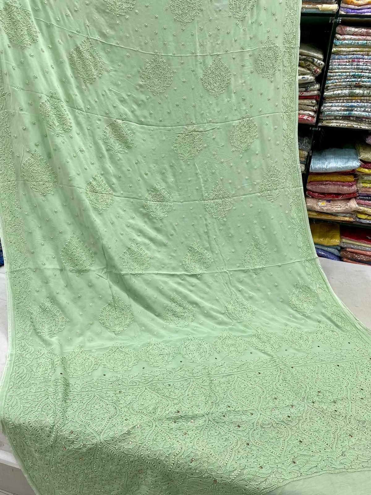 Mukaish Work Chikankari Saree