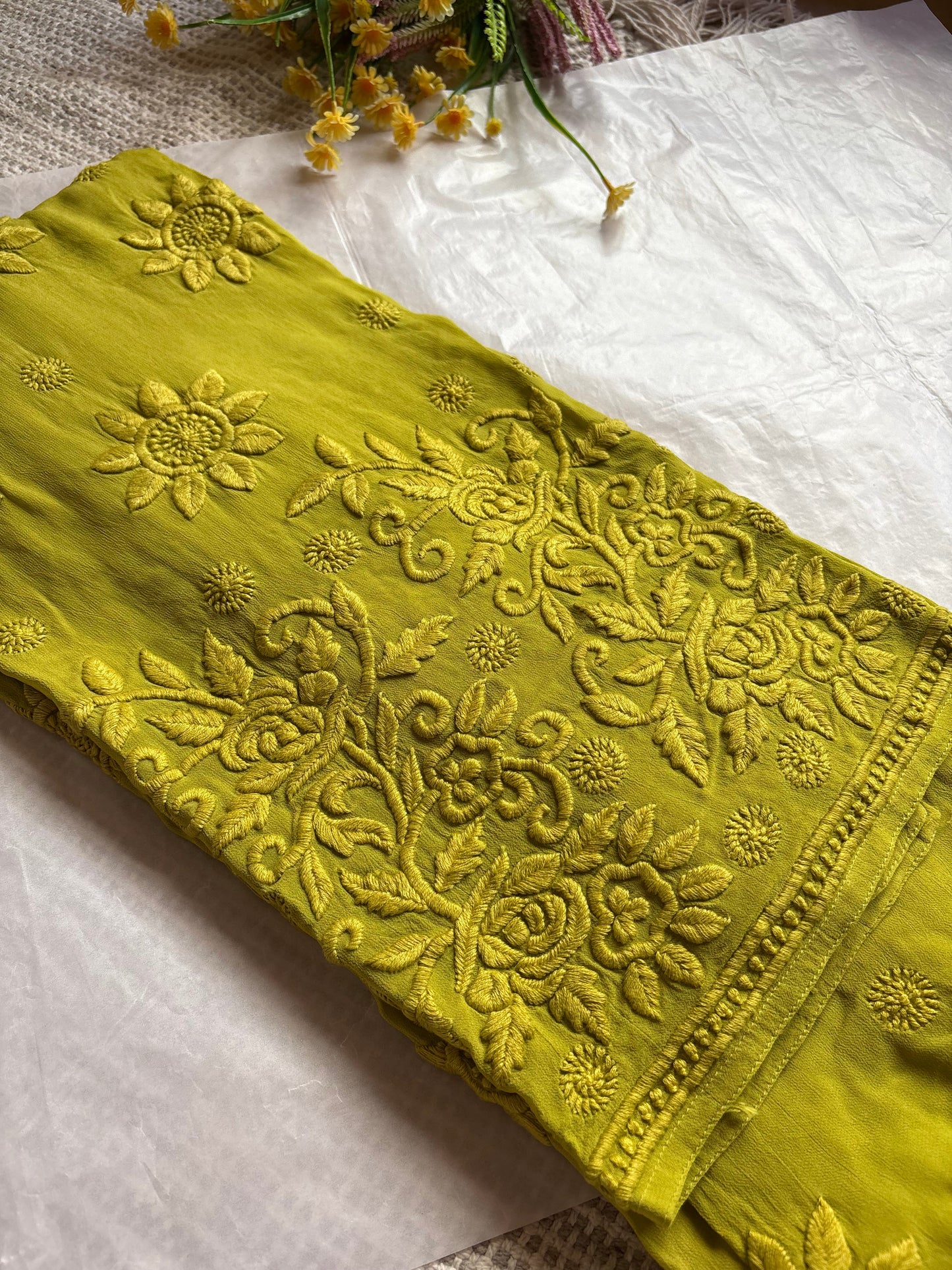 Inayah Olive Green Premium 3D Chikankari Kurta/ Coord/ Full Suit