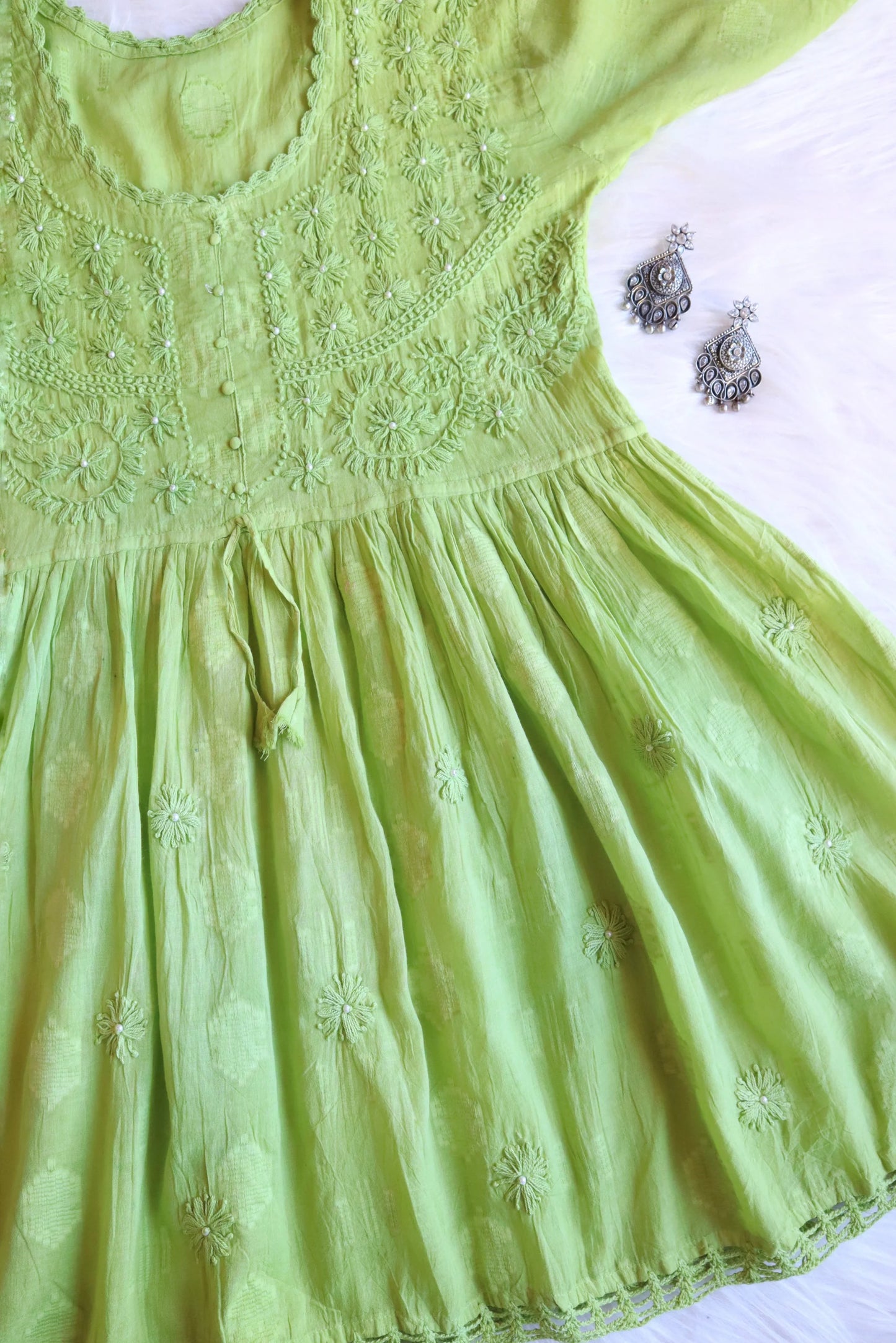 Green Chikankari Short Top