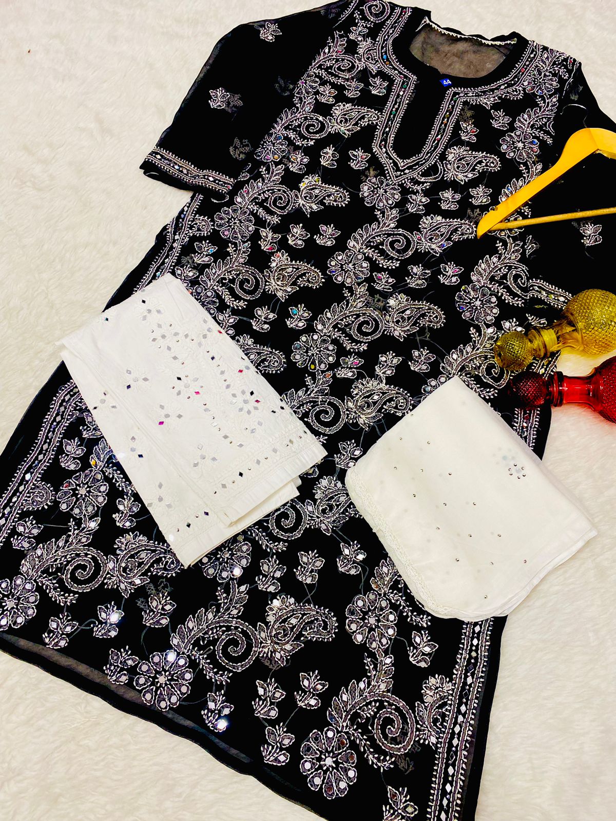 Festive Mirror Chikankari Kurta