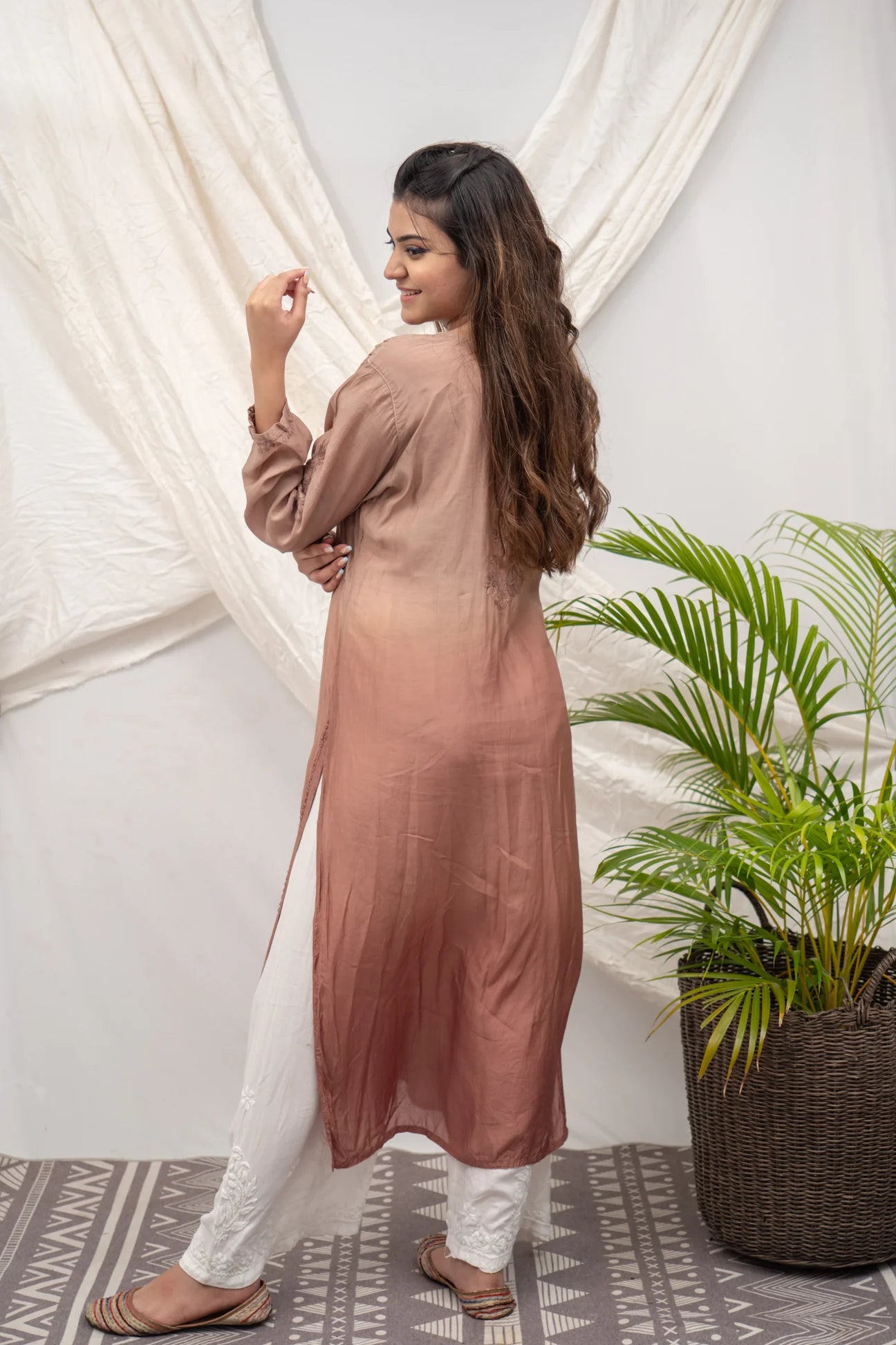 Beige Chikankari Kurta