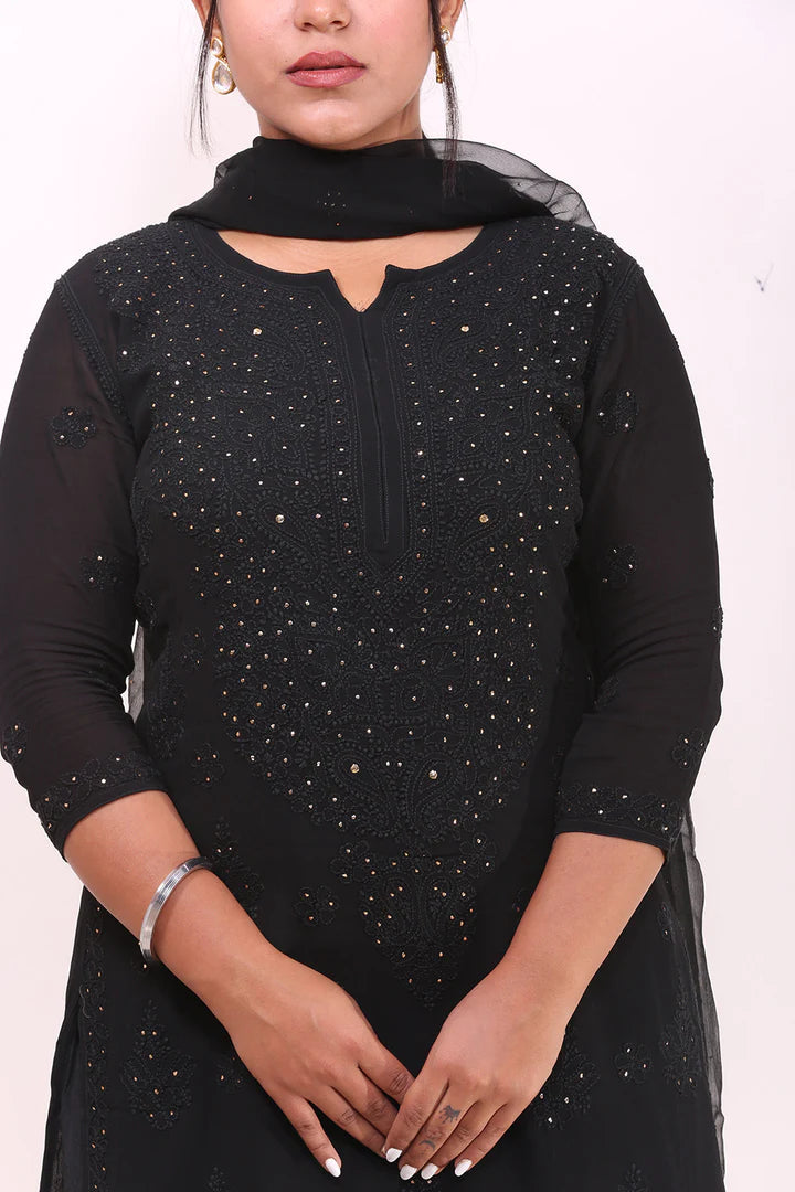 Black Premium Chikankari Kurta/Suit