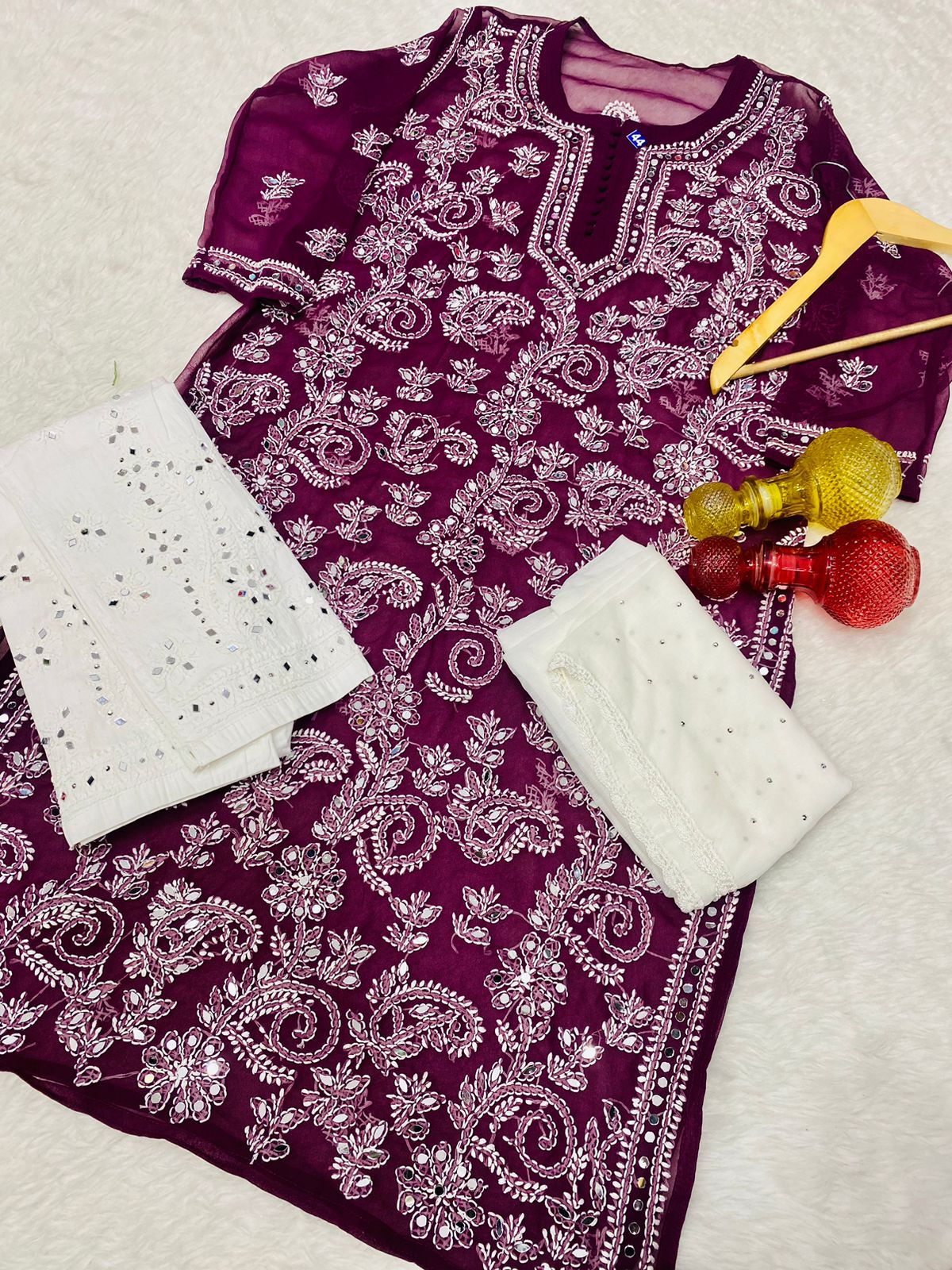 Festive Mirror Chikankari Kurta