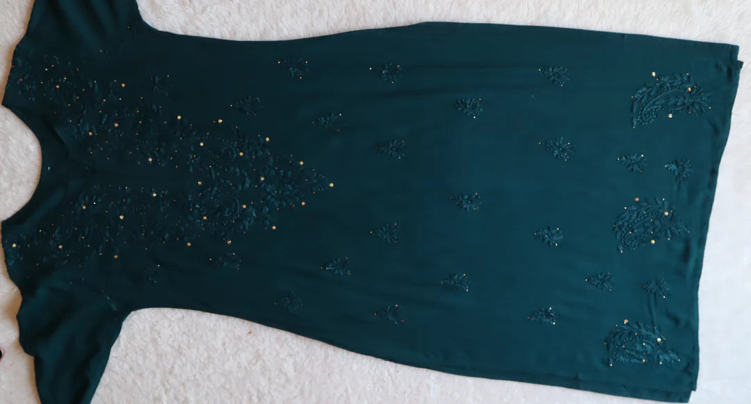 Teal Blue Mukaish Chikankari Kurta