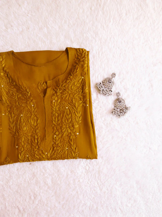 Golden Mukaish Chikankari Kurta