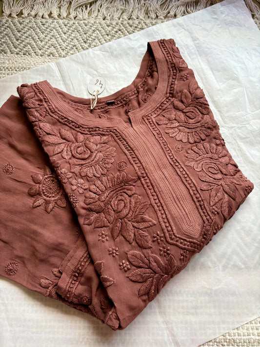 Brown 3D Premium Chikankari Kurta/ Coord/ Full suit