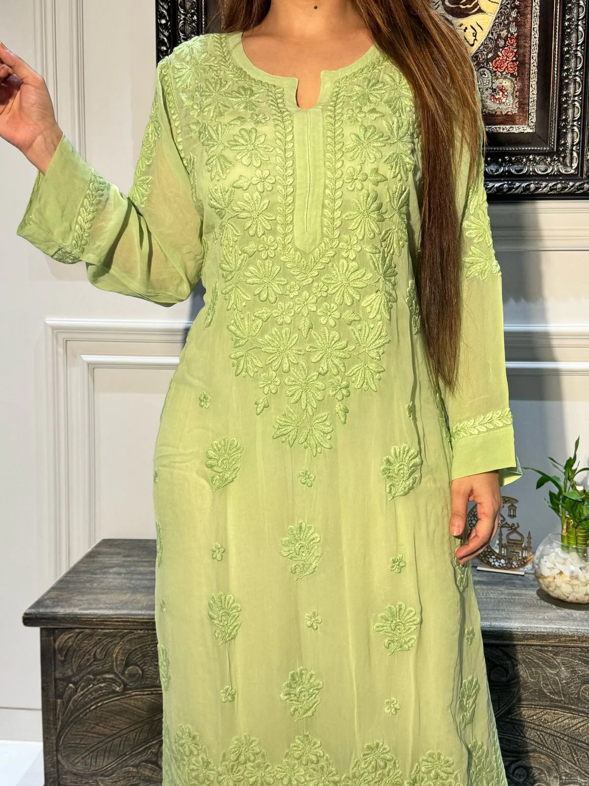 Pure Viscose Georgette 3D Chikankari Kurti