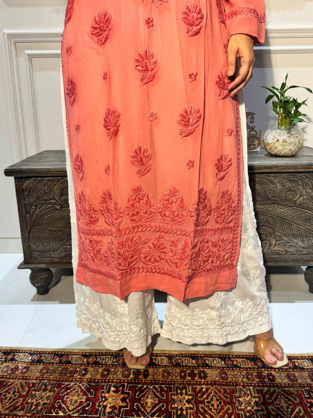 Pure Viscose Georgette 3D Chikankari Kurti