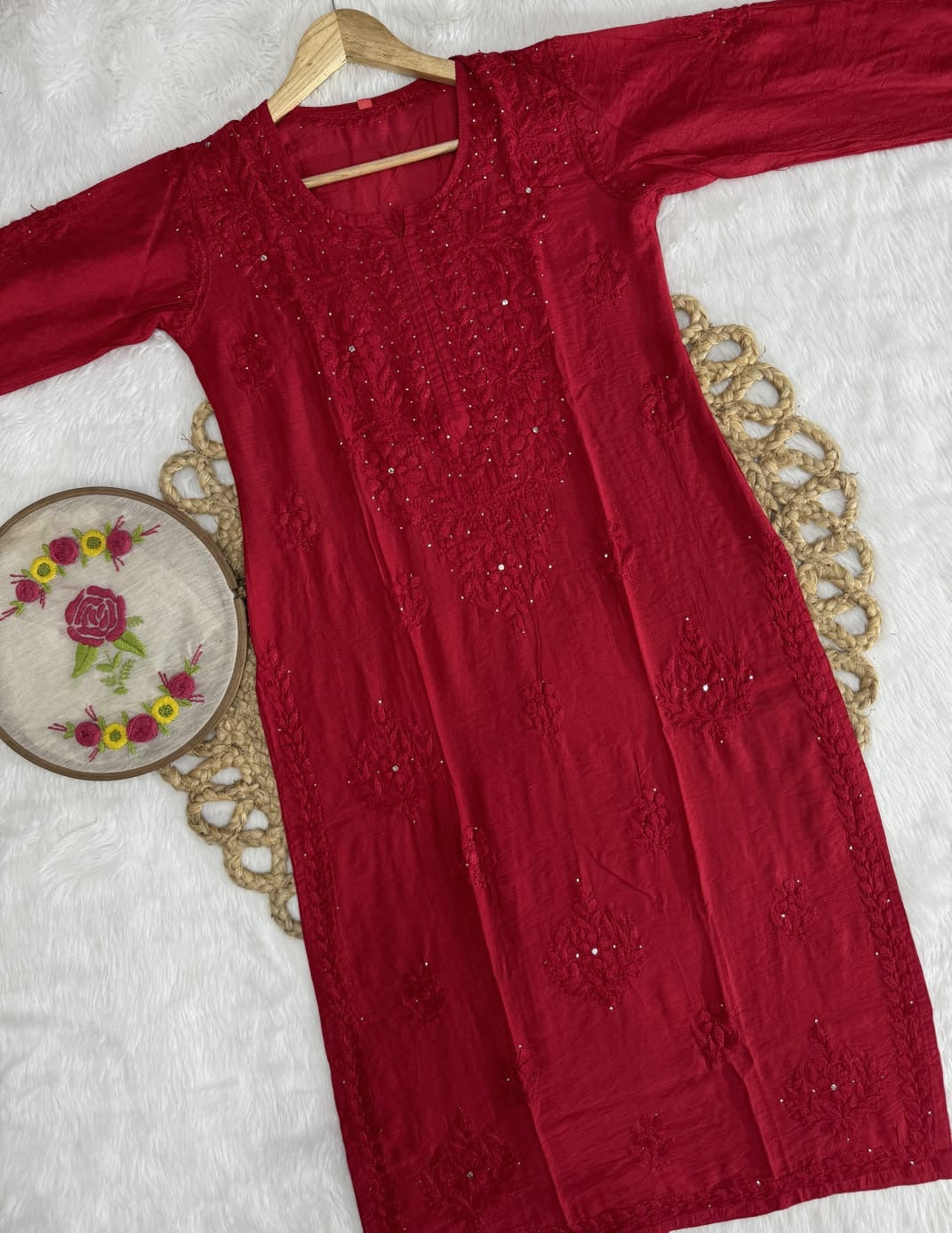 Chanderi Chikankari Kurti