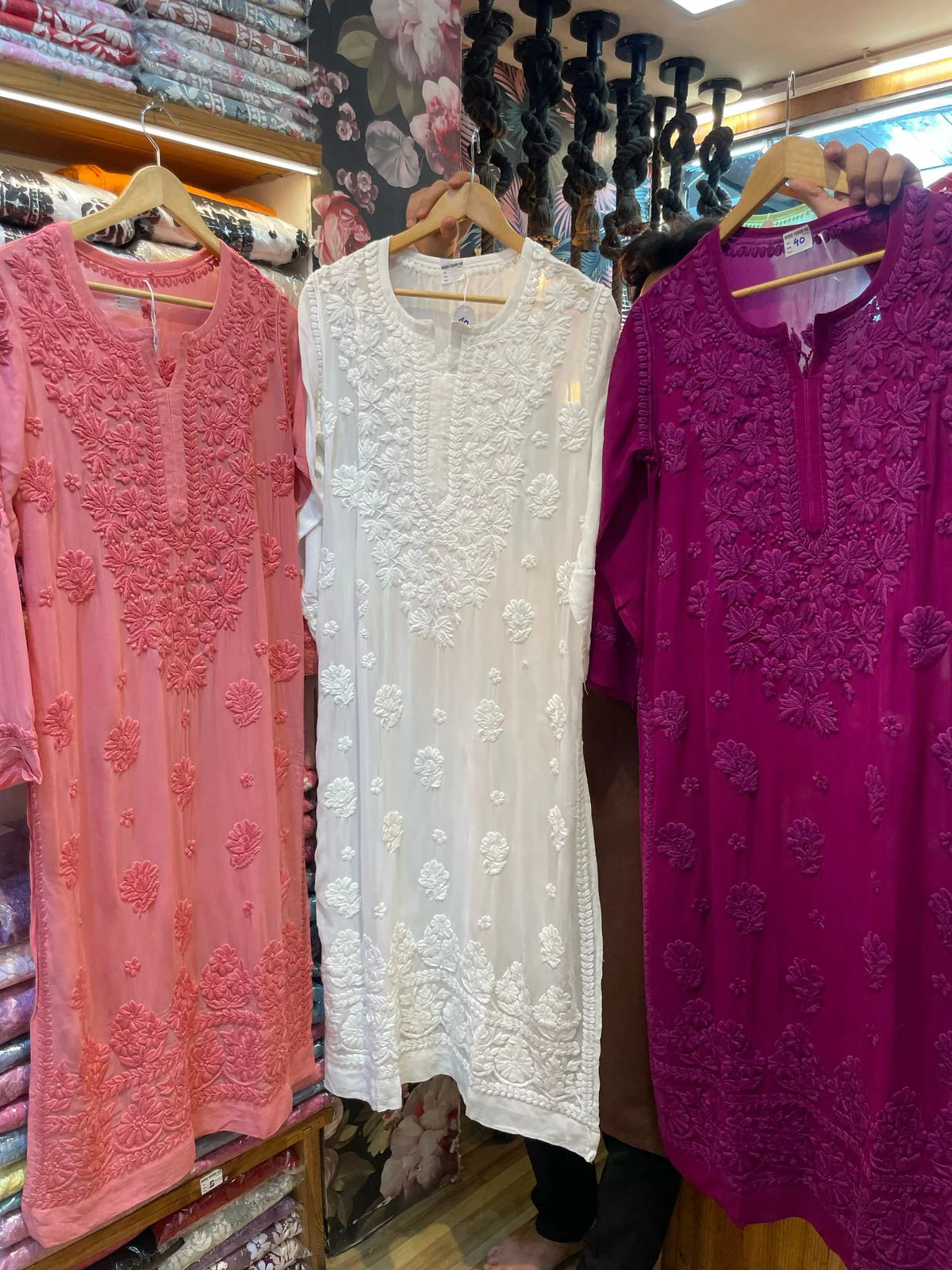 Pure Viscose Georgette 3D Chikankari Kurti