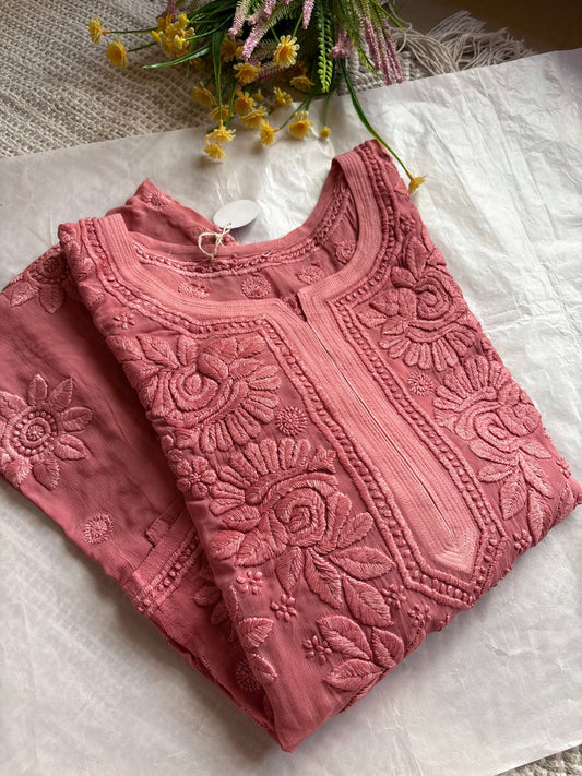 Inayah Dusty Rose Premium 3D Chikankari Kurta/ Coord/ Full Suit