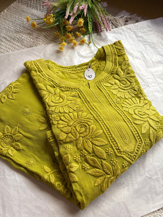 Inayah Olive Green Premium 3D Chikankari Kurta/ Coord/ Full Suit