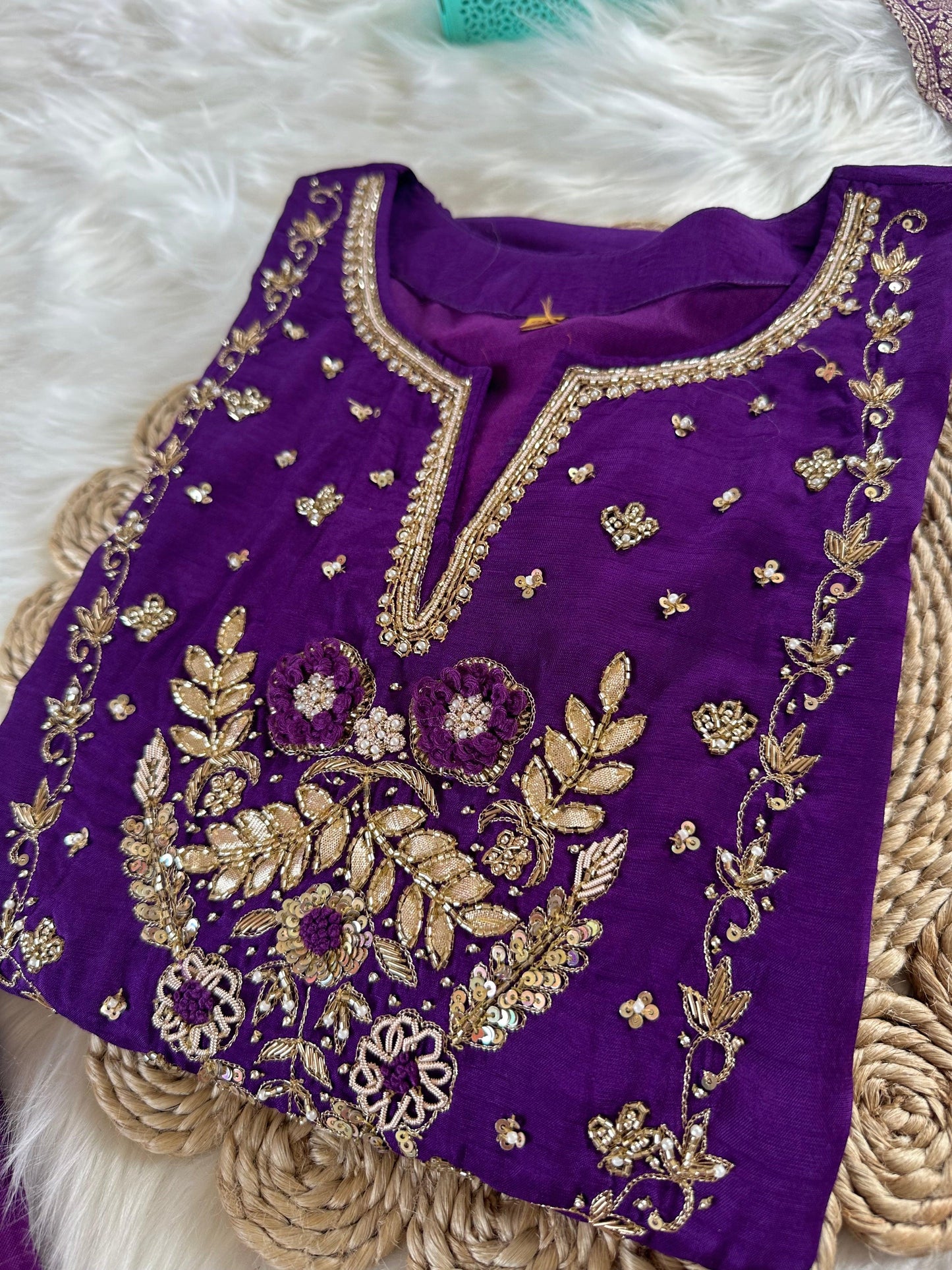 Purple Silk Handwork Suit