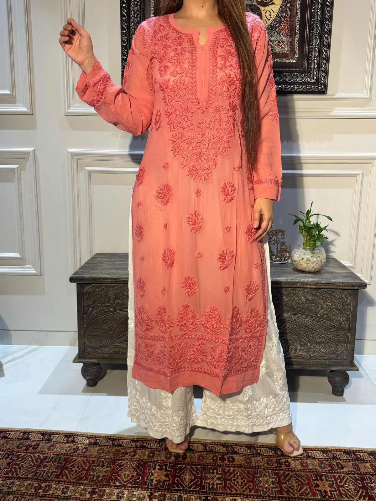 Pure Viscose Georgette 3D Chikankari Kurti