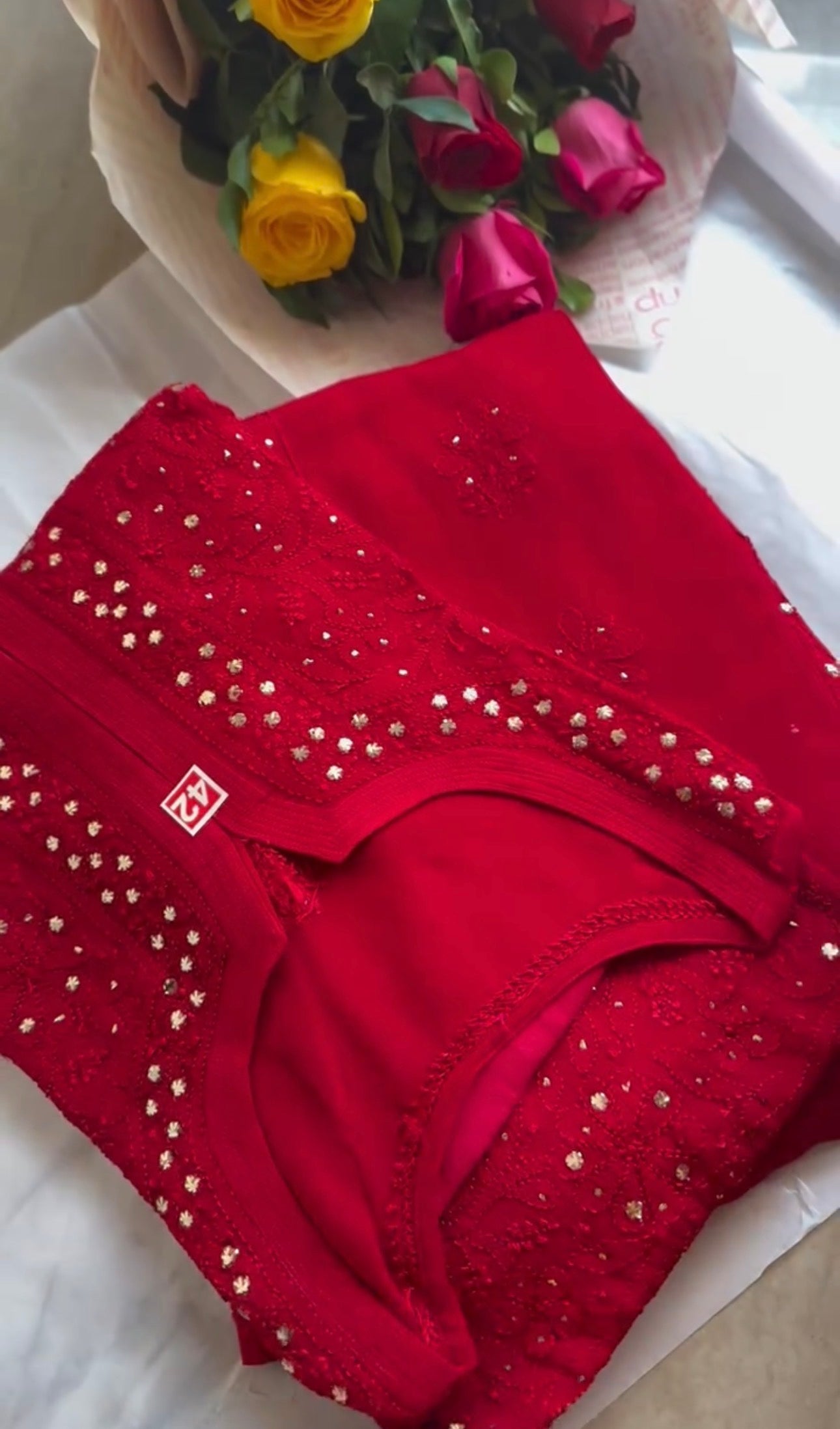 Red Premium Chikankari Mukaish Kurta/ Coord/ Full suit