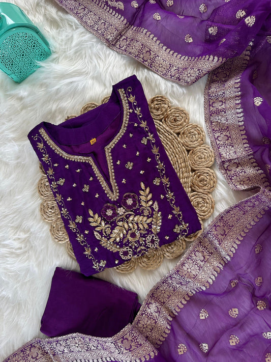 Purple Silk Handwork Suit