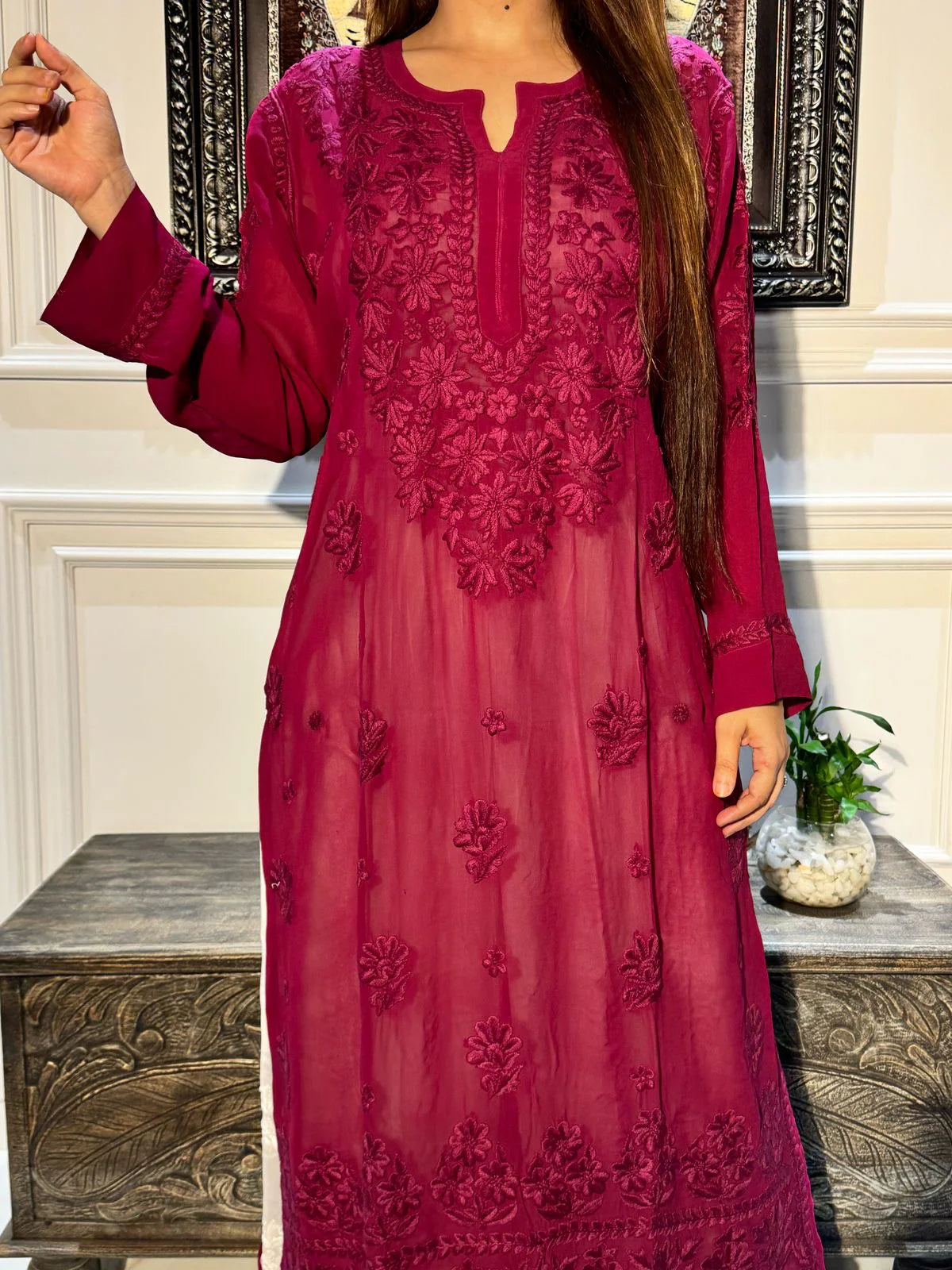 Pure Viscose Georgette 3D Chikankari Kurti