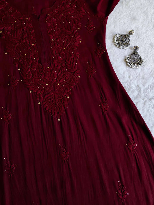 Maroon Mukaish Chikankari Kurta