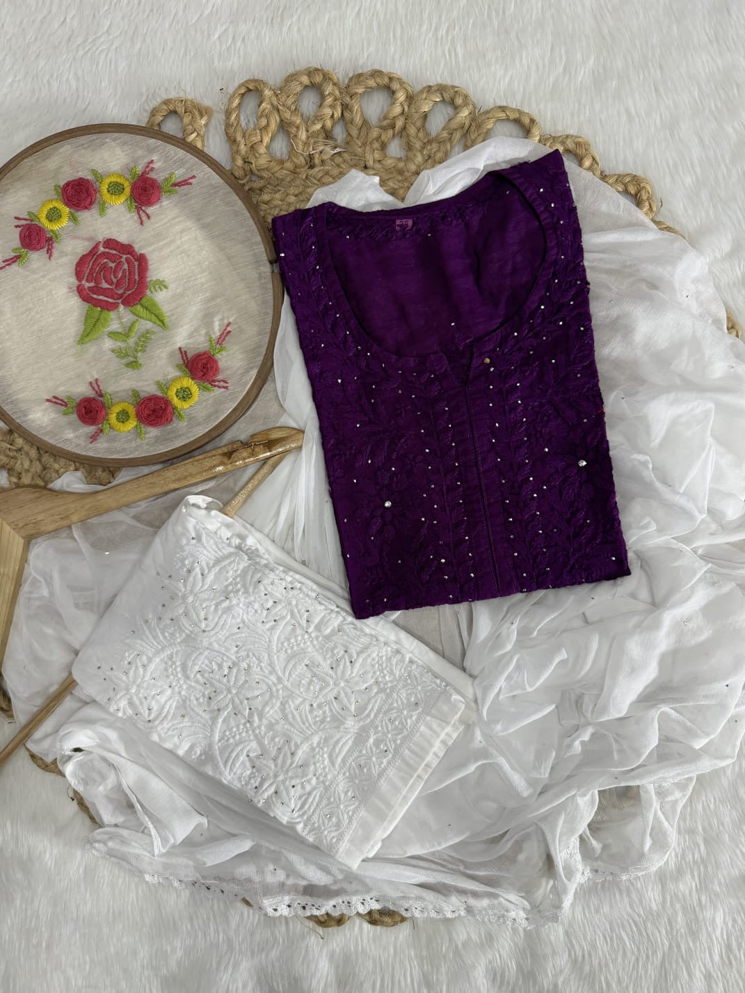 Chanderi Chikankari Kurti