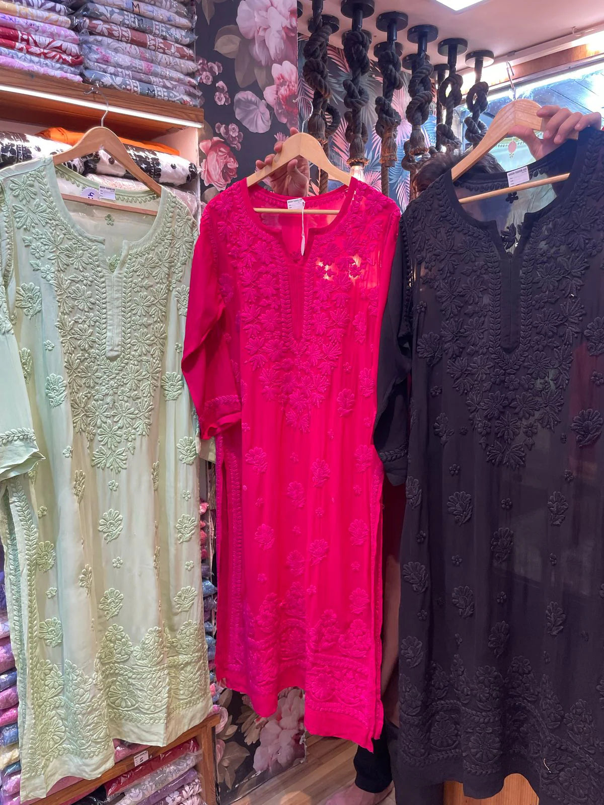 Pure Viscose Georgette 3D Chikankari Kurti