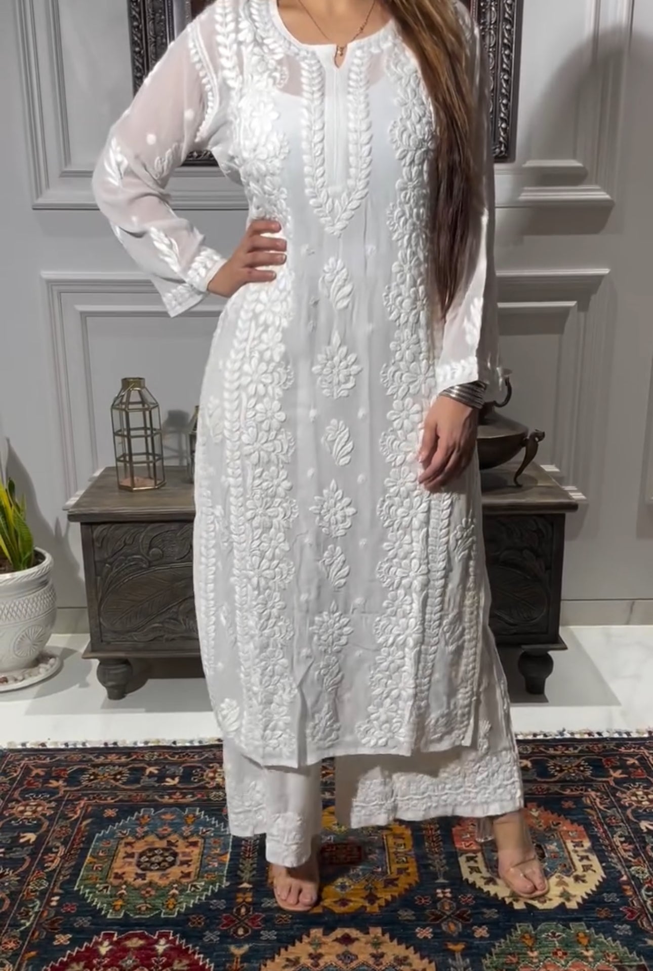 White 3D Chikankari Kurta / Coord Set