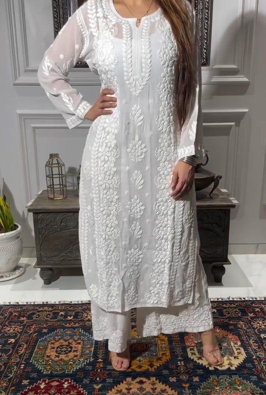 White 3D Chikankari Kurta / Coord Set