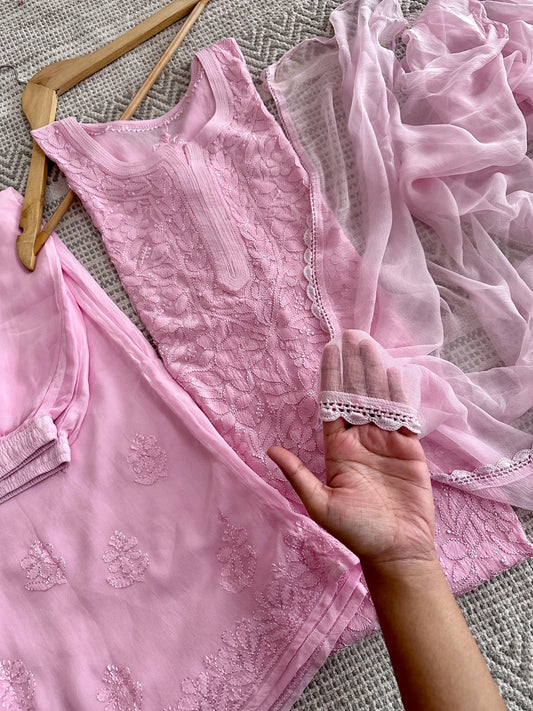 Baby Pink Premium Chikankari Suit