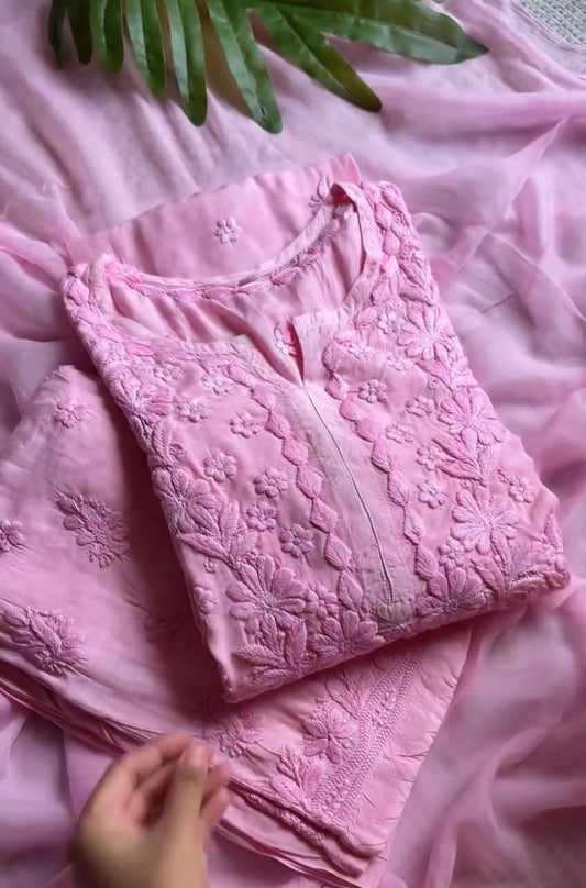 Blush Rose Premium 3D Chikankari Kurta/ Coord/ Full Suit
