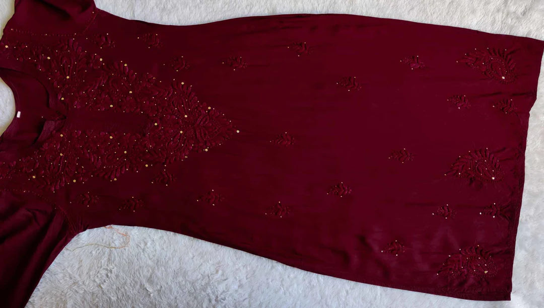 Maroon Mukaish Chikankari Kurta