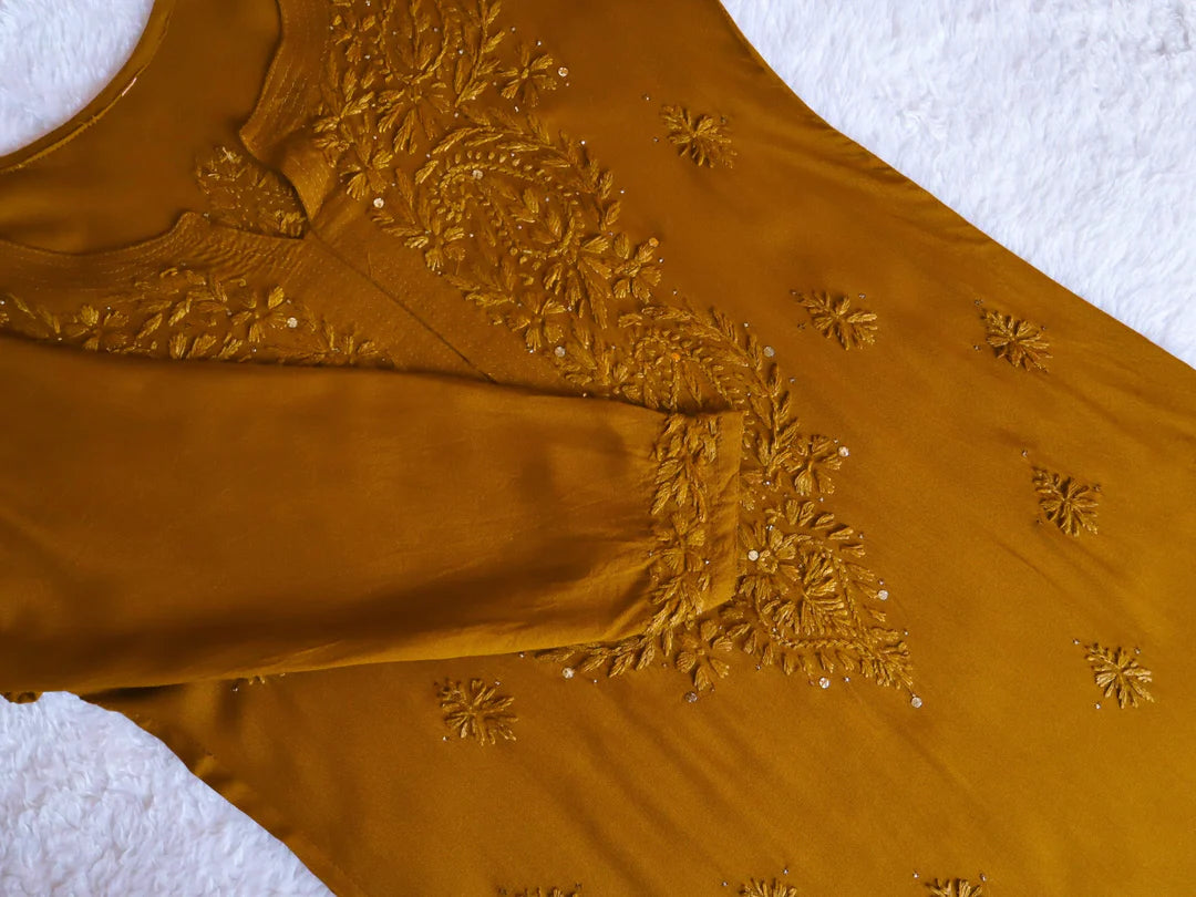 Golden Mukaish Chikankari Kurta