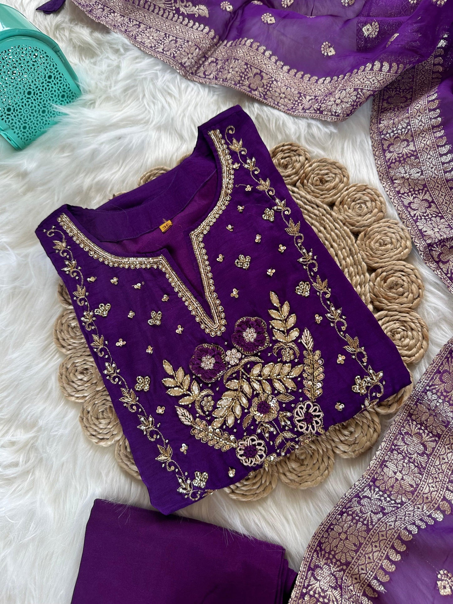 Purple Silk Handwork Suit