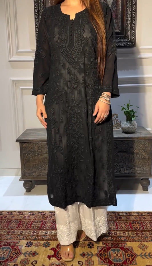 Black 3D Chikankari Kurta / Coord Set