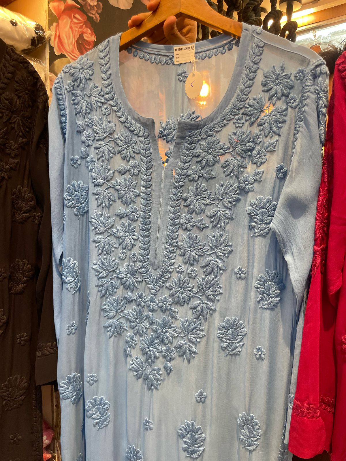 Pure Viscose Georgette 3D Chikankari Kurti