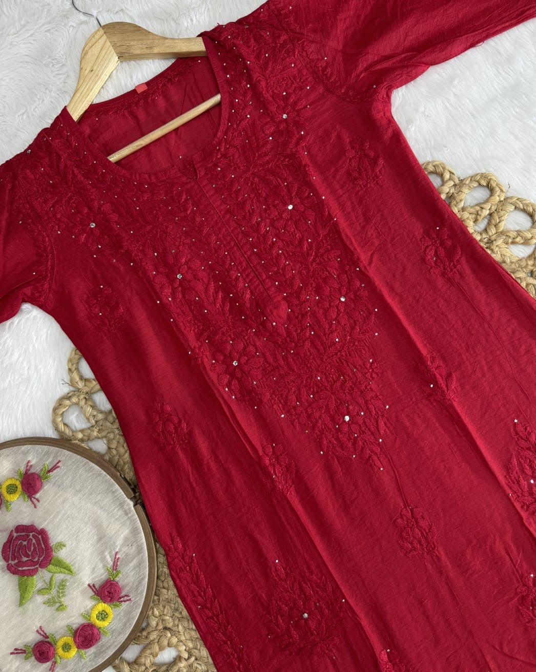 Chanderi Chikankari Kurti