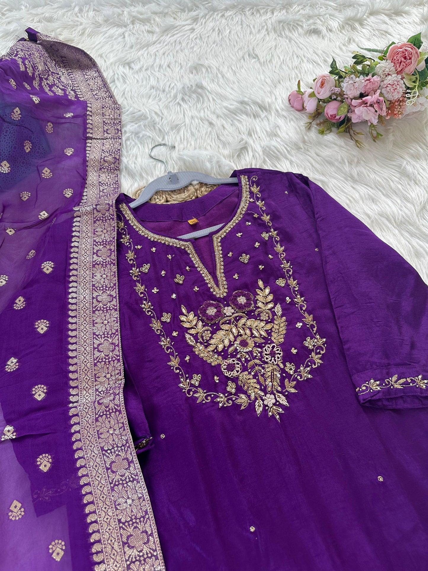 Purple Silk Handwork Suit