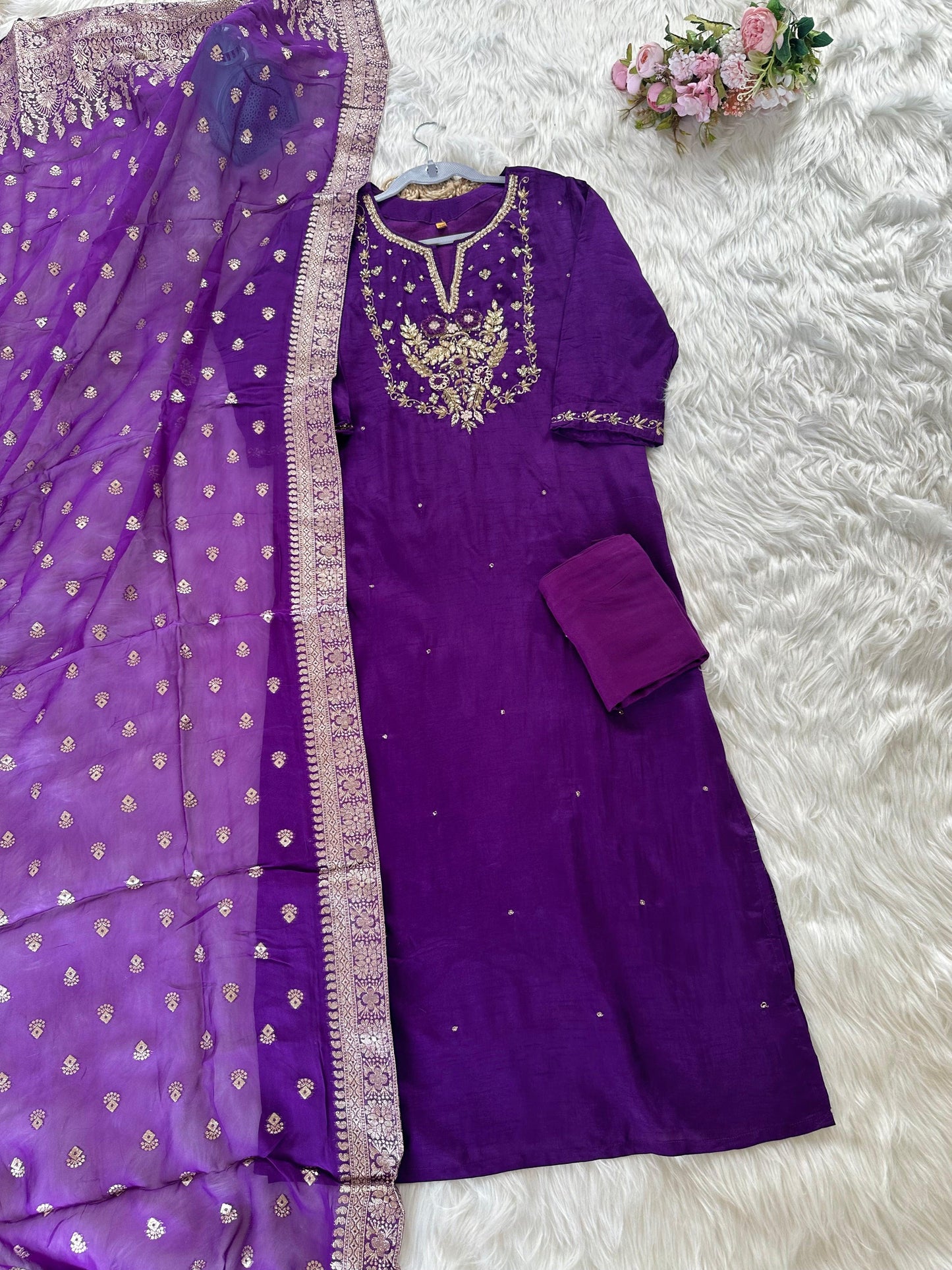 Purple Silk Handwork Suit