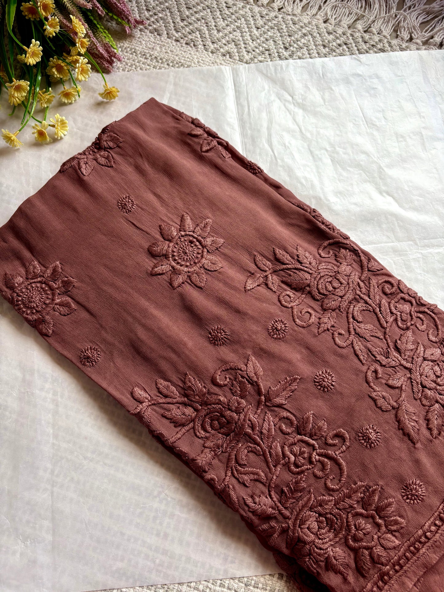 Inayah Brown 3D Premium Chikankari Kurta/ Coord/ Full suit