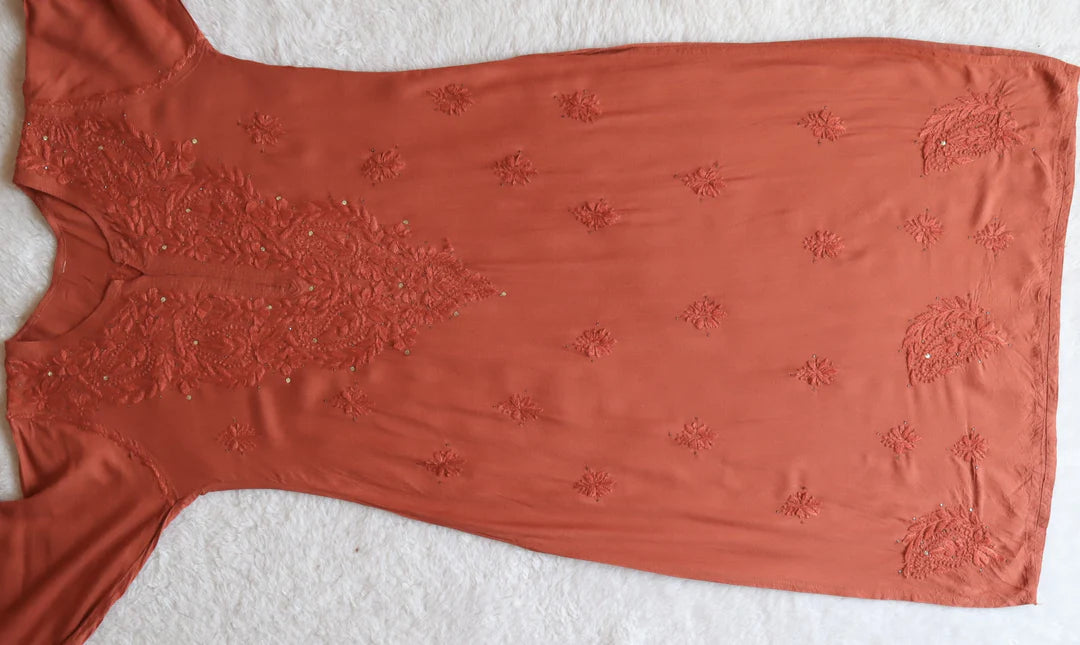 Rust Mukaish Chikankari Kurta