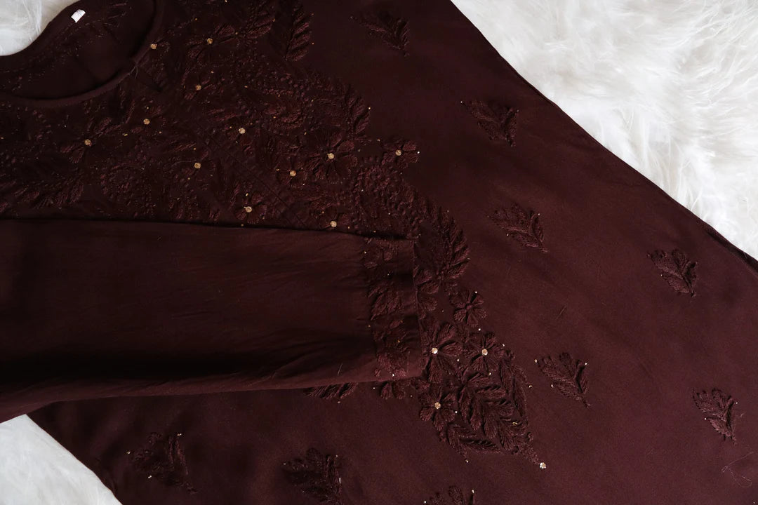 Brown Mukaish Chikankari Kurta