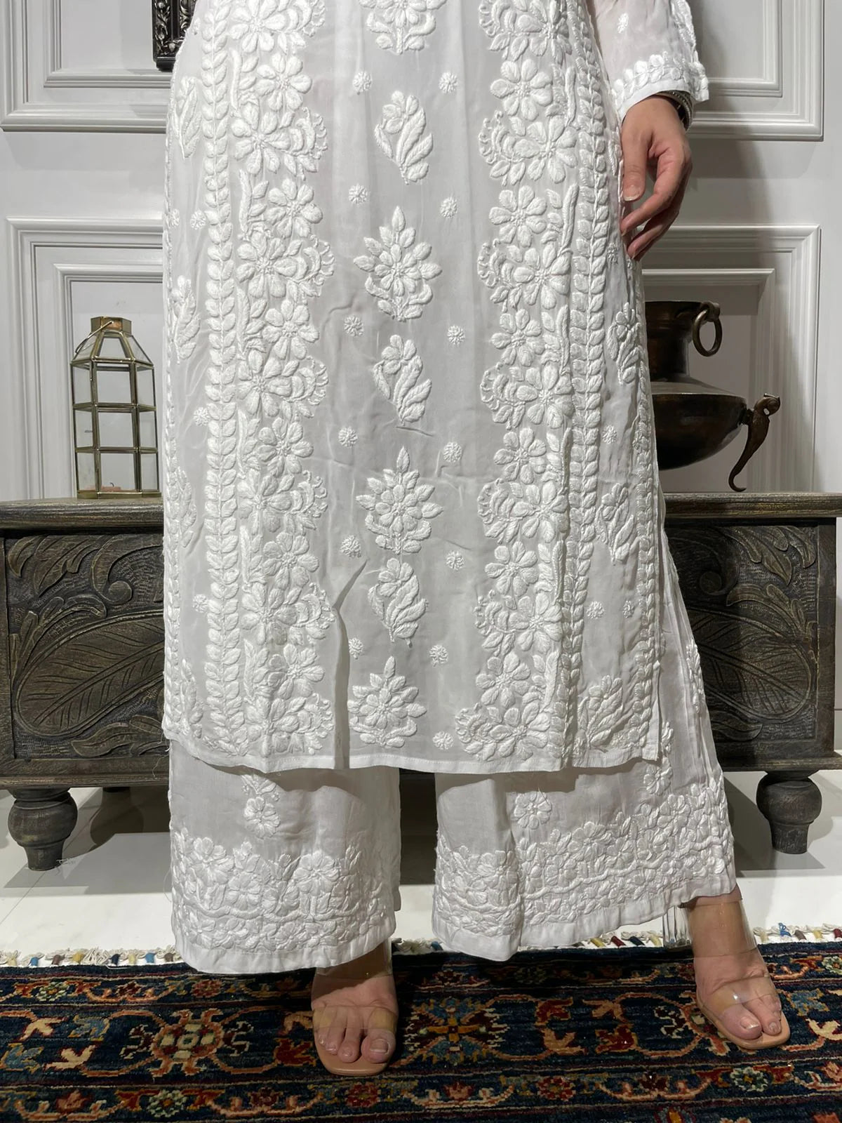 White 3D Chikankari Kurta / Coord Set