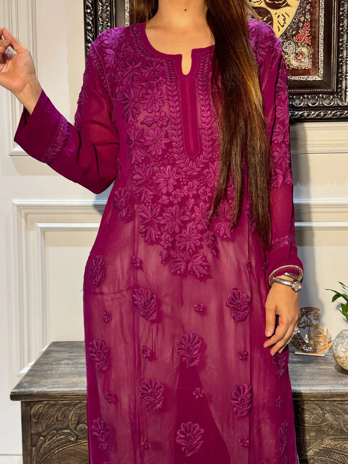 Pure Viscose Georgette 3D Chikankari Kurti