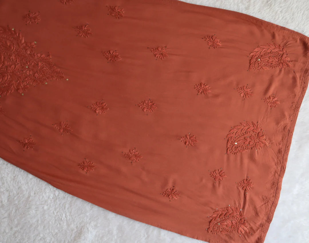 Rust Mukaish Chikankari Kurta