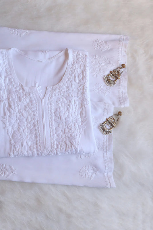 White Chikankari Two Piece Set