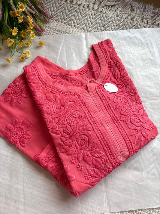 Inayah Salmon Pink Premium Chikankari Kurta/ Coord/ Full suit