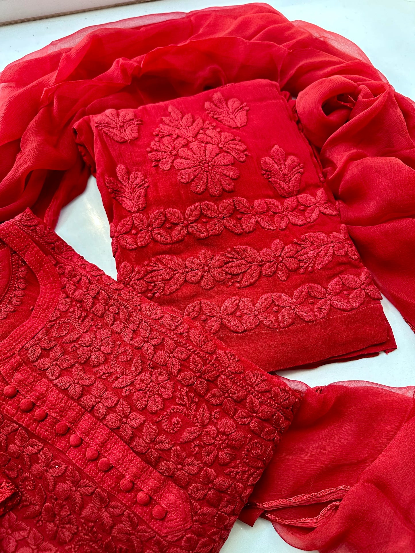 Noor Red Premium Chikankari Kurta/ Coord/ Suit