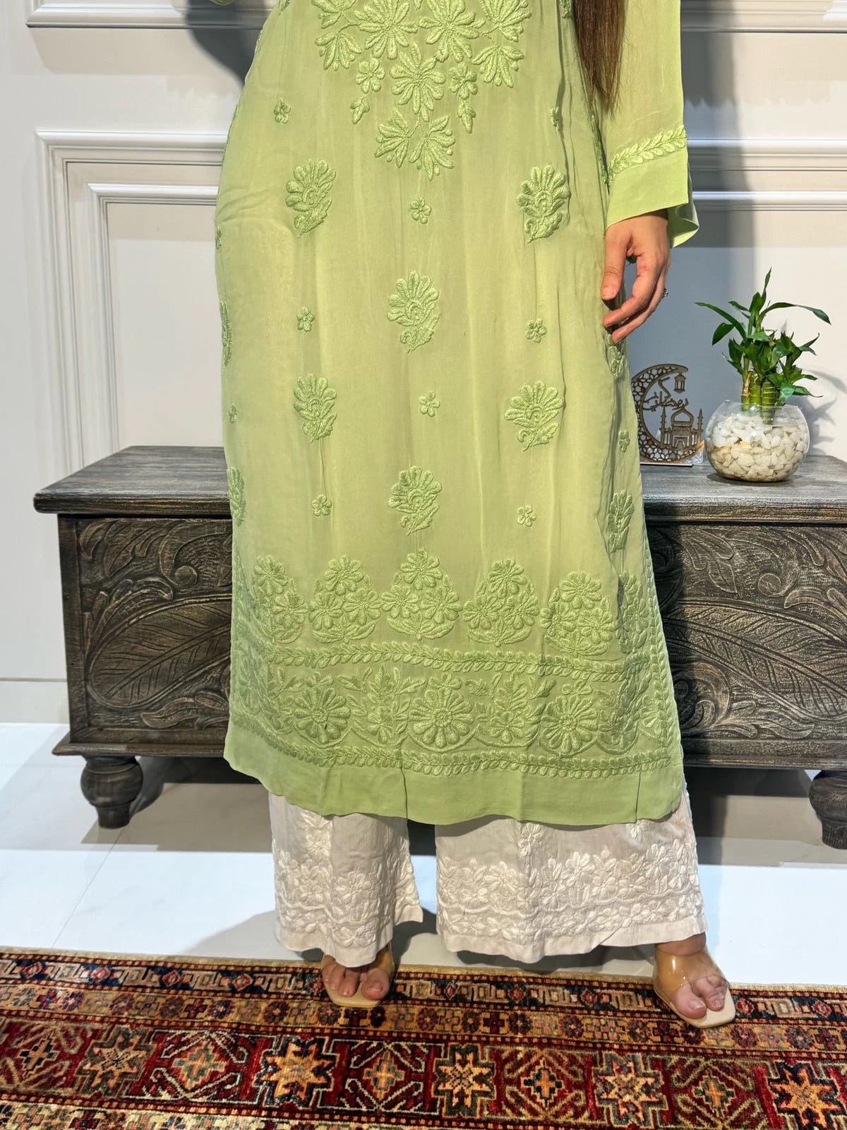 Pure Viscose Georgette 3D Chikankari Kurti