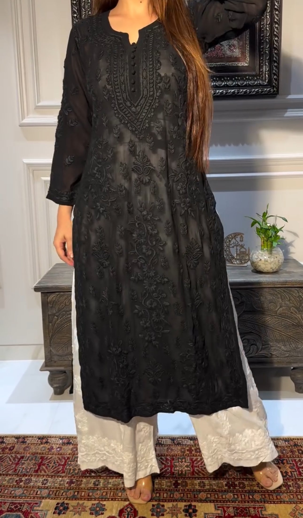 Black 3D Chikankari Kurta / Coord Set