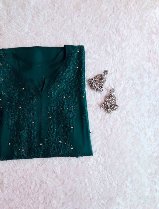 Teal Blue Mukaish Chikankari Kurta