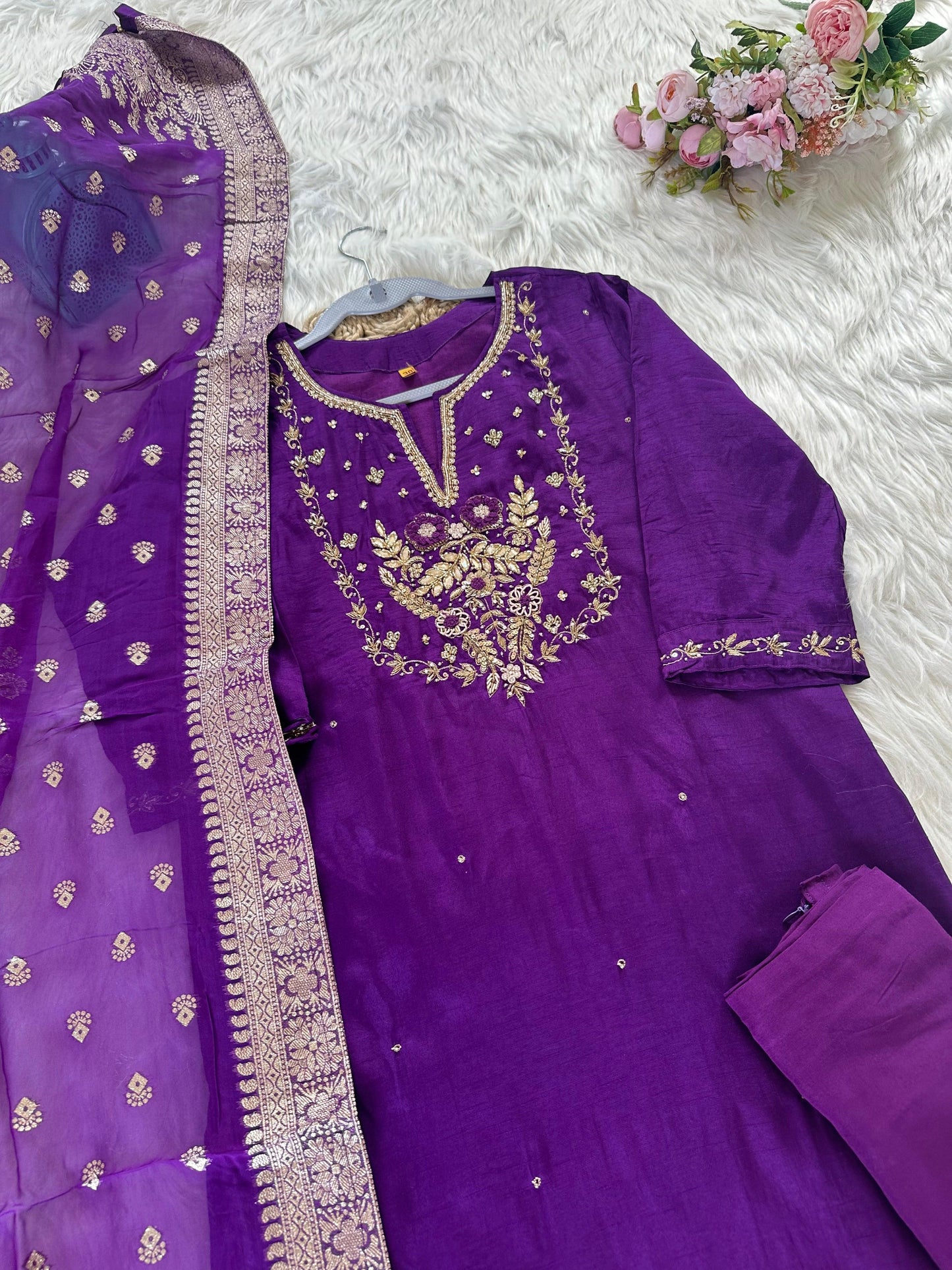 Purple Silk Handwork Suit